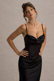 Eimear Black Satin Draped Sweetheart Maxi Dress