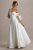 Ethel White & Cream Bardot Maxi Dress With Volume Skirt