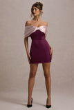 Linley Burgundy & Pink Satin Bow Bardot Mini Dress