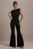 Elyna Black High-Neck Draped Flared-Leg Jumpsuit