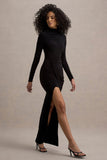Victoria Black Long-Sleeve Maxi Dress With Wrap Skirt
