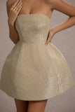 Clarabell Cream Sequin Bandeau Structured Mini Dress