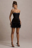 Vampira Black Satin Corset Feather Mini Dress