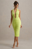 Anaisa Lime Green Plunge Halter-Neck Midi Dress