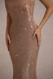 Lilabelle Rose Gold Plisse Sequin Bandeau Midi Dress