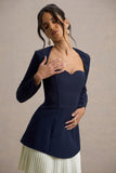 Lysette Navy Sweetheart Long-Sleeve Mini Dress