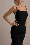 Adele Black Ruched Fishtail Cami Maxi Dress