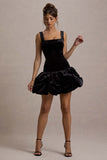 Sutton Black Velvet Square-Neck Ruffle-Hem Mini Dress