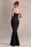Best Of The Best Black Strapless Fishtail Maxi Dress With Corsages