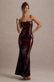 Crystalline Berry Sequin Strappy Maxi Dress