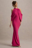 Teresa Hot Pink High-Neck Cold-Shoulder Maxi Dress
