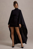 Damia Black High-Neck Mini Dress With Asymmetric Cape