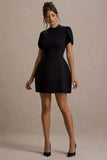 Carabella Black High-Neck Short-Sleeve Mini Dress