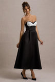 Wintour Black Satin Sweetheart Midi Dress