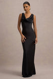 Alesso Black Satin Cowl-Neck Maxi Dress
