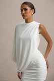 Fortuna White Ruched Mini Dress With One-Sleeve