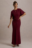 Allison Berry High-Neck Maxi Dress With Cape
