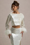 Raia Sand Sequin Split Maxi Skirt
