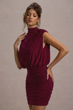 Nymeria Port High-Neck Draped Bodycon Mini Dress