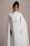 Carnation White Long-Sleeve Midi Dress With Cape
