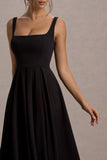 Parina Black Strappy Volume-Hem Midi Dress