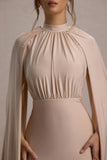 Darielle Champagne High-Neck Cape-Sleeve Maxi Dress