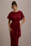 Mika Port Satin Short-Sleeve Wrap Maxi Dress