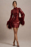 Cupid Port Sequin High-Neck Mini Dress With Feather Cuffs