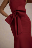 Aman Berry Halter-Neck Midi Dress With Oversized Bow