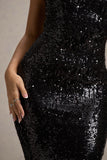 Sweet Spark Black Sequin Square-Neck Midi Dress