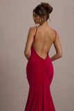 Adele Red Ruched Fishtail Cami Maxi Dress