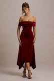 Halia Berry Velvet Bardot Midi Dress