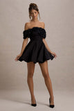 Micro Muse Black Floral Bardot Mini Dress