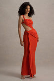 Giovanna Orange Asymmetric Maxi Dress With Wrap Skirt