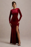 Rayla Berry Velvet Maxi Dress With Split