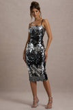 Azure Silver Sequin Strappy Midi Dress