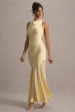 Amelita Lemon Satin Cowl-Neck Maxi Dress