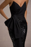 Bianco Black Sequin Strapless Flared-Leg Jumpsuit With Drape