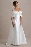 Wanting More Off White Satin Cape Maxi Dress With Oversized Bow