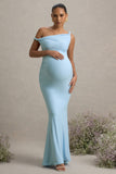 Lita Powder Blue Twisted Asymmetric Maternity Maxi Dress