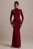 Noya Berry Long-Sleeve Ruched Maxi Dress