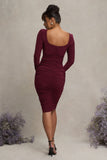 New Life Burgundy Maternity Square Neck Ruched Midi Dress