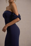 Alaine Navy Bardot Maxi Dress With Bow Sleeves