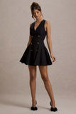 Collette Black Tailored Plunge-Neck Mini Dress