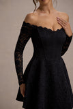 Alliste Black Lace Bardot Mini Dress