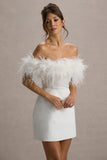 Palace White Bardot Mini Dress With Feather Trim