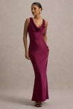 Alesso Burgundy Satin Cowl-Neck Maxi Dress