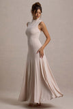 Ulani Champagne High-Neck Maxi Dress With Open Back
