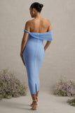 Jen Powder Blue Bardot Twisted Maternity Midi Dress
