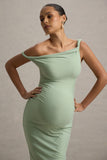 Salome Light Green Twisted Asymmetric Maternity Midi Dress